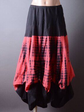 Black Red Tie Dye Gypsy Hippie Summer Colorblock Full Length Long Maxi Skirt
